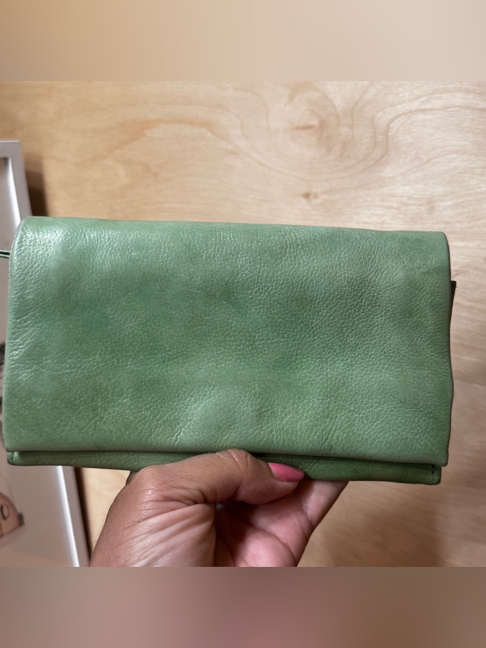 latico Mint Green Leather Fold-Over Clutch wallet